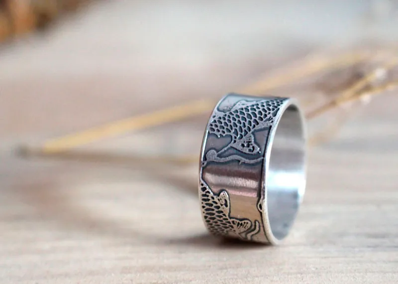 Koi, Japanese carp fish ring in sterling silver