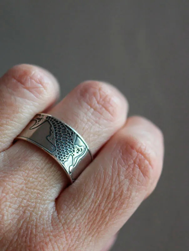 Koi, Japanese carp fish ring in sterling silver