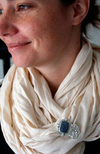 Koralli, coral reef brooch in silver and blue coral