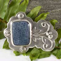 Koralli, coral reef brooch in silver and blue coral