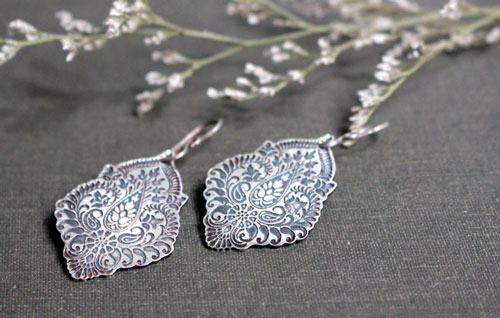 Kanan, floral baroque earrings in sterling silver