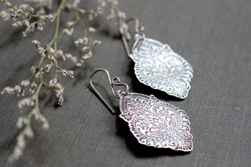 Kanan, floral baroque earrings in sterling silver