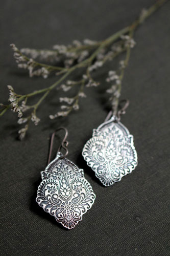 Kanan, floral baroque earrings in sterling silver