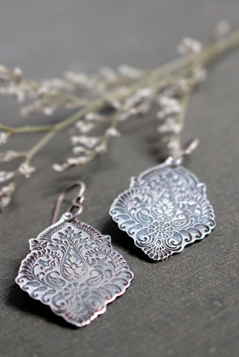 Kanan, floral baroque earrings in sterling silver