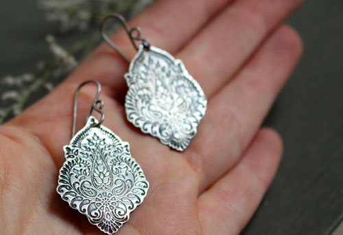 Kanan, floral baroque earrings in sterling silver