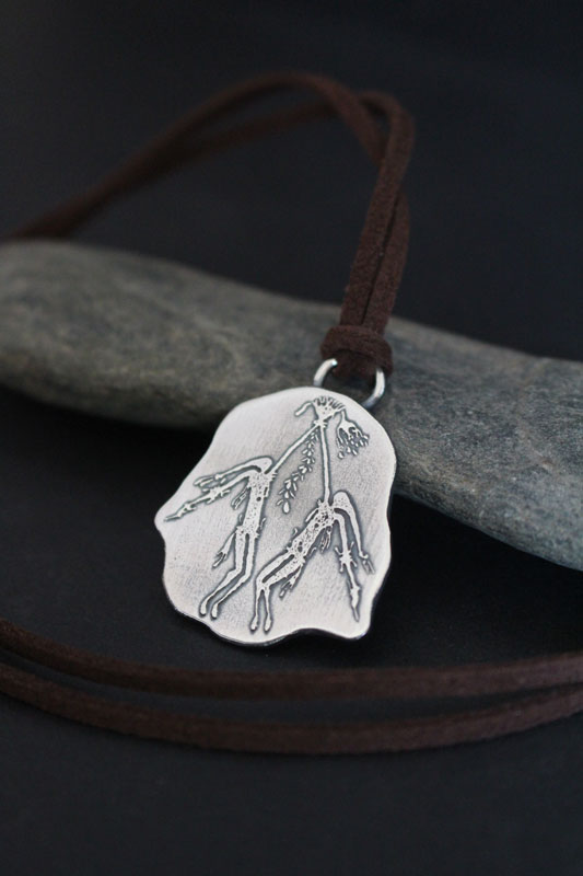 Kiro Kiro aboriginal ritual, Australian rock art necklace in sterling silver