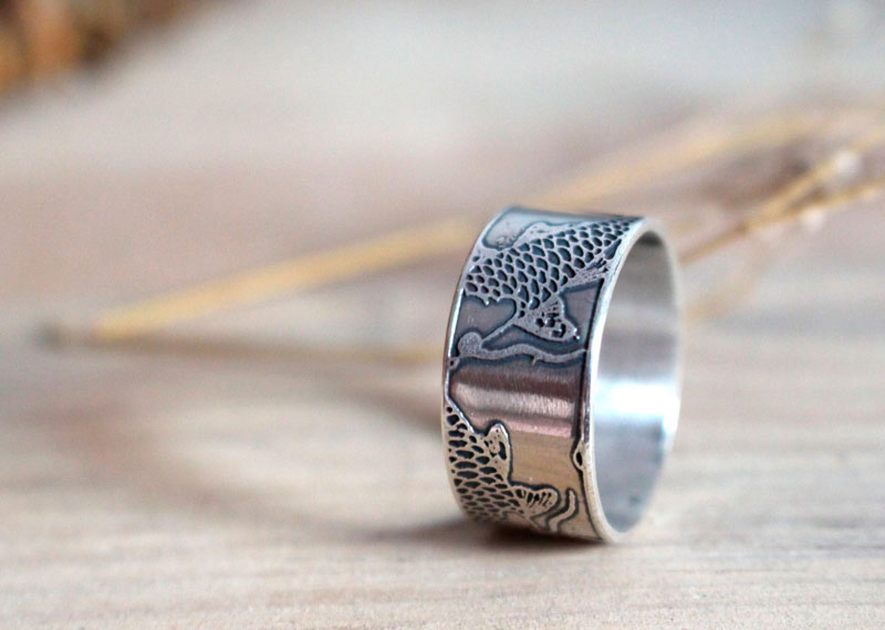 Koï, Japanese koi carp ring in silver