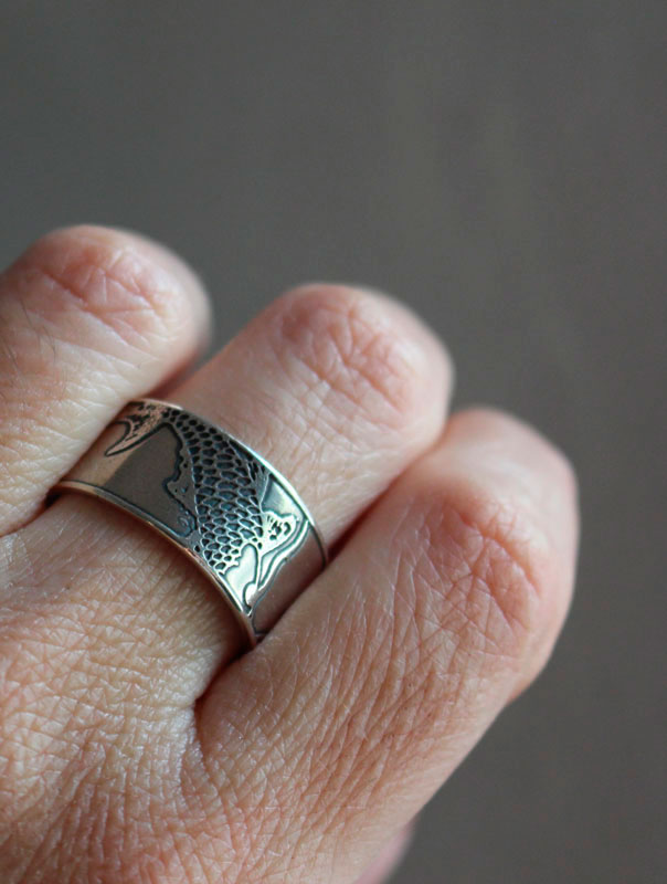 Koï, Japanese koi carp ring in silver
