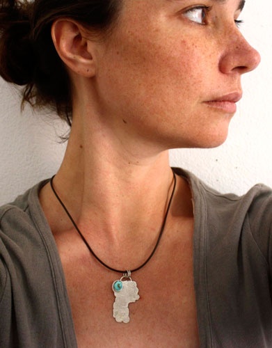 Kukulkan, feathered serpent inspired by the Maya civilization pendant in silver and turquoise