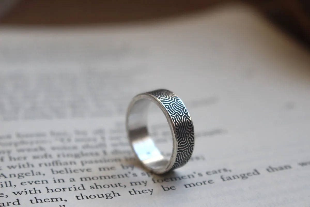 Labyrinth, maze ring in sterling silver