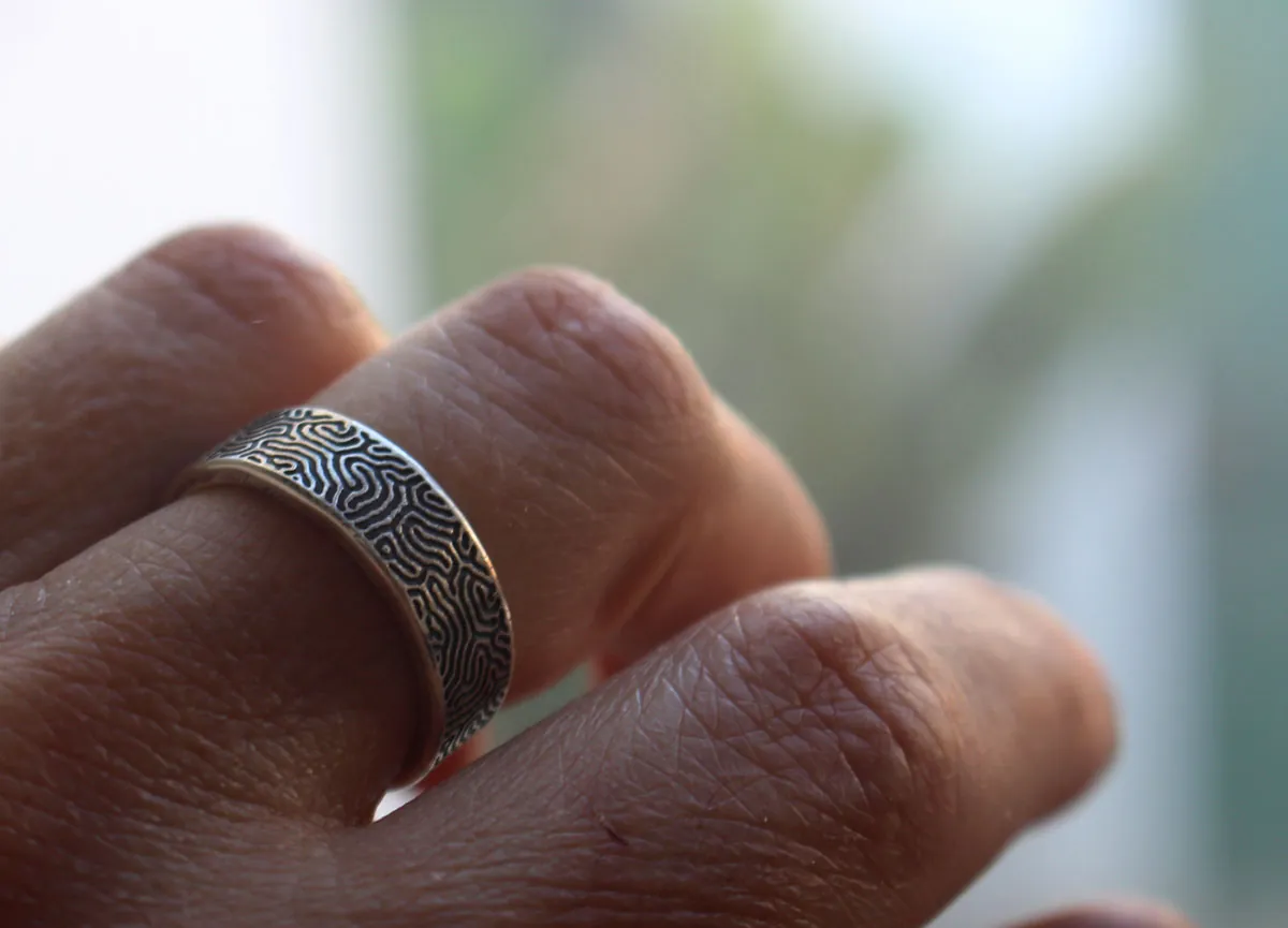 Labyrinth, maze ring in sterling silver