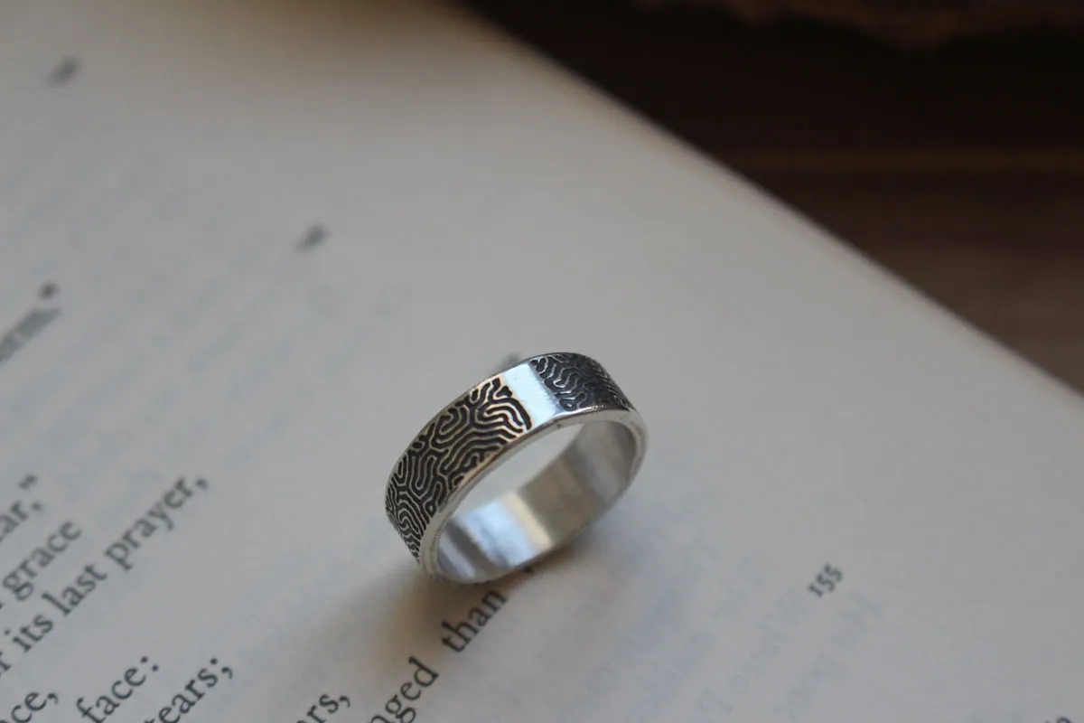 Labyrinth, maze ring in sterling silver