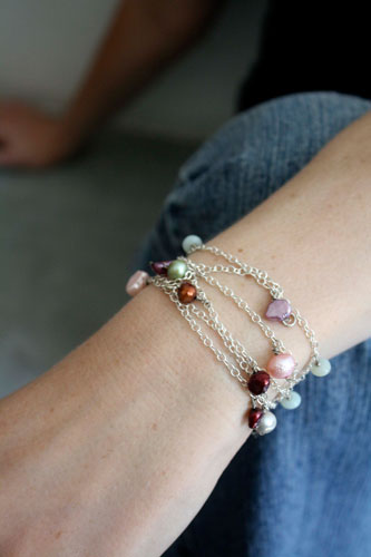 Lagoon pearls, tropical colors necklace, anklet, bracelet in silver, amazonite and cultured pearl