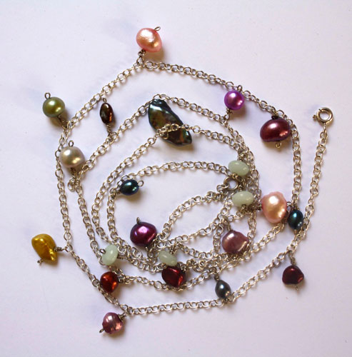 Lagoon pearls, tropical colors necklace, anklet, bracelet in silver, amazonite and cultured pearl