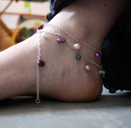Lagoon pearls, tropical colors necklace, anklet, bracelet in silver, amazonite and cultured pearl
