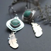 Learning to fly, dreamy feather earrings in silver and turquoise