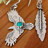 Liberty, eagle and feather earrings in silver and turquoise