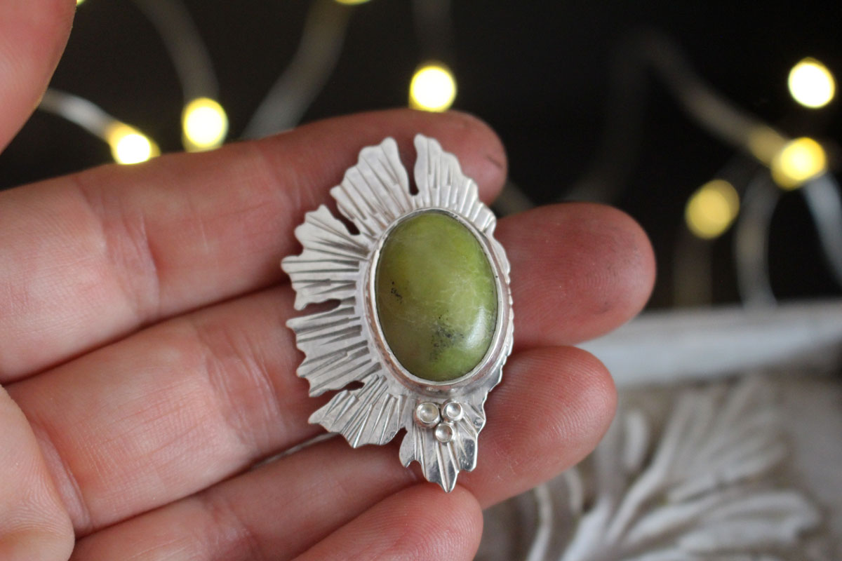 Lichen aventurine, symbiote necklace in silver and aventurine