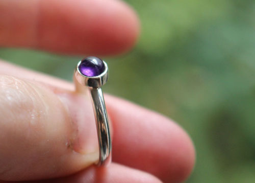Lilac, purple flower ring in sterling silver and amethyst