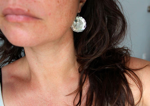 Lily pad leaves, resilience and transformation earrings in silver and chalcedony