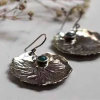 Lily pad leaves, resilience and transformation earrings in silver and chalcedony