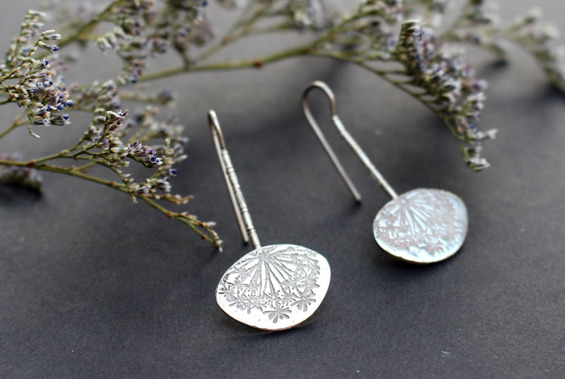 Lion’s tooth, dandelion egret’s earrings in silver