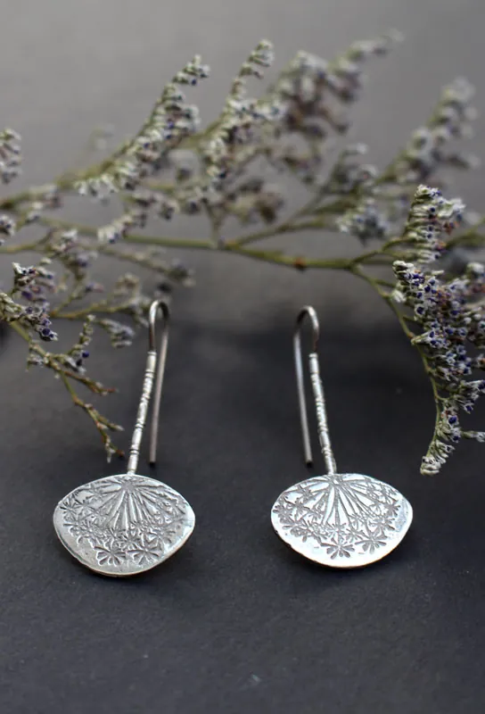Lion’s tooth, dandelion egret’s earrings in silver