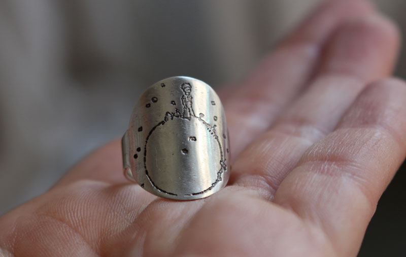 Little planet, the Little Prince planet amd quote ring in silver