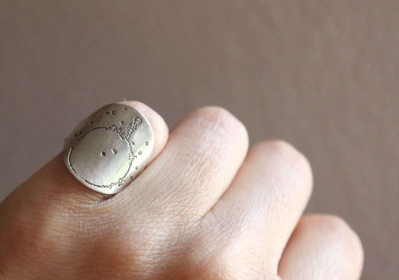 Little planet, the Little Prince planet amd quote ring in silver