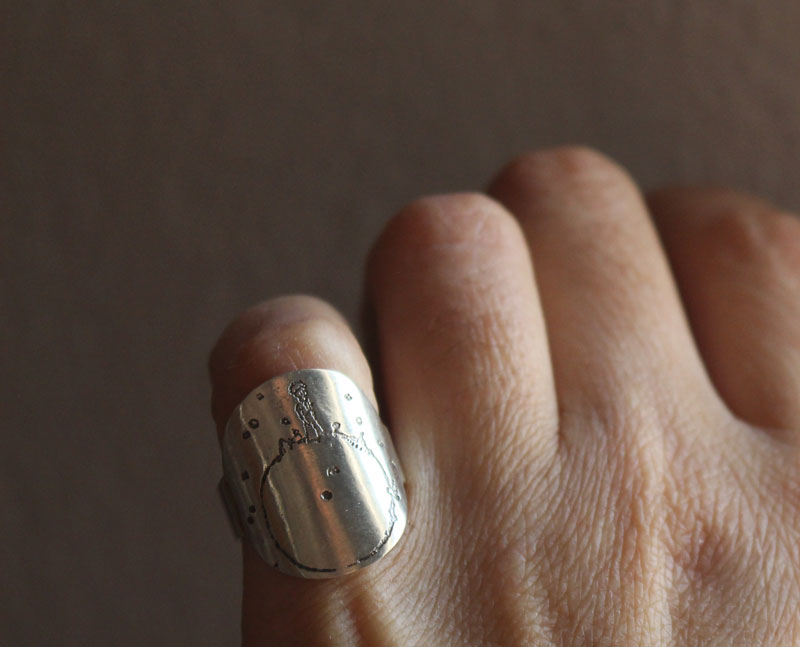 Little planet, the Little Prince planet amd quote ring in silver