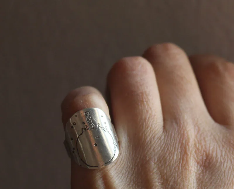 Little planet, the Little Prince planet amd quote ring in silver