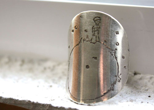 Little Prince’s planet, Saint-Exupéry story ring in sterling silver