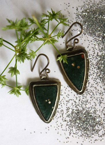 Lost in the stars, night sky earrings in silver and ocean jasper