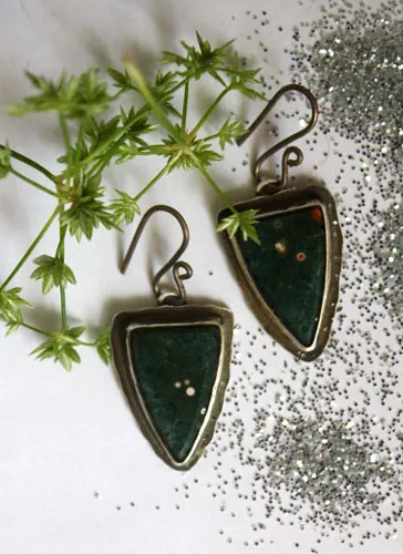 Lost in the stars, night sky earrings in silver and ocean jasper