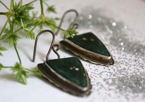 Lost in the stars, night sky earrings in silver and ocean jasper