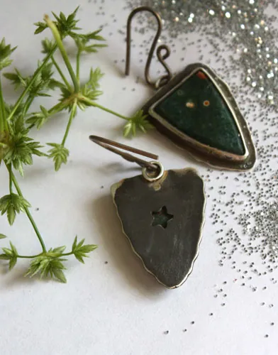 Lost in the stars, night sky earrings in silver and ocean jasper