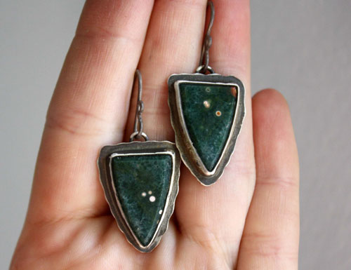 Lost in the stars, night sky earrings in silver and ocean jasper
