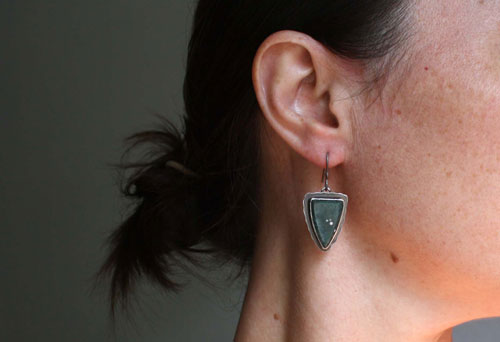 Lost in the stars, night sky earrings in silver and ocean jasper