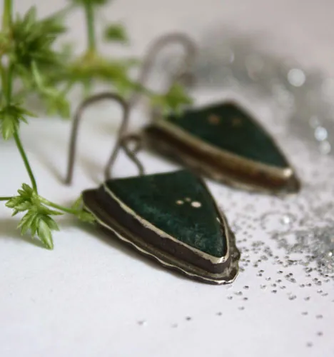 Lost in the stars, night sky earrings in silver and ocean jasper