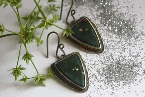 Lost in the stars, night sky earrings in silver and ocean jasper