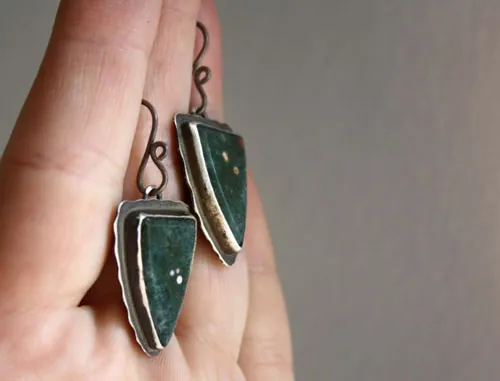 Lost in the stars, night sky earrings in silver and ocean jasper