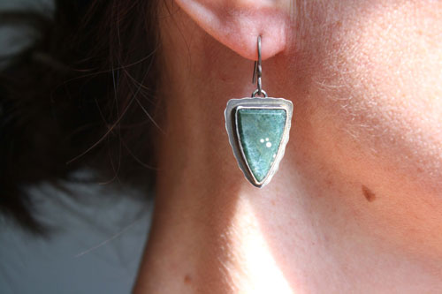 Lost in the stars, night sky earrings in silver and ocean jasper