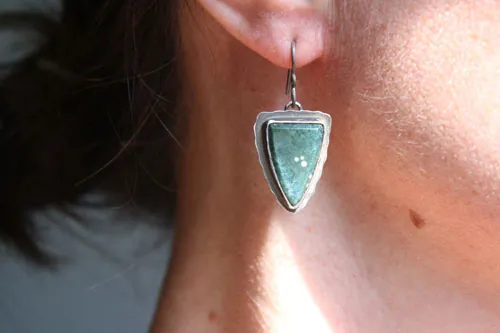 Lost in the stars, night sky earrings in silver and ocean jasper
