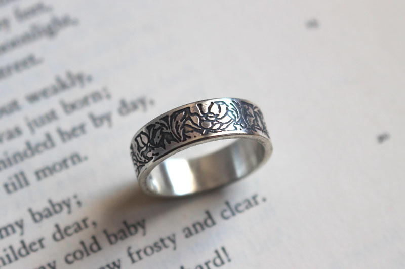 Lotus, aquatic flower ring in sterling silver