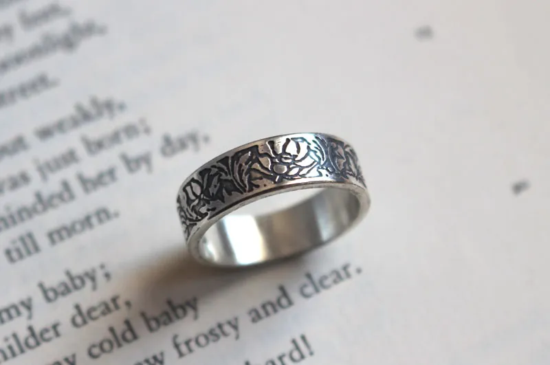 Lotus, aquatic flower ring in sterling silver