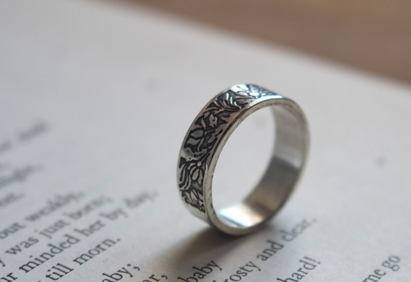 Lotus, aquatic flower ring in sterling silver