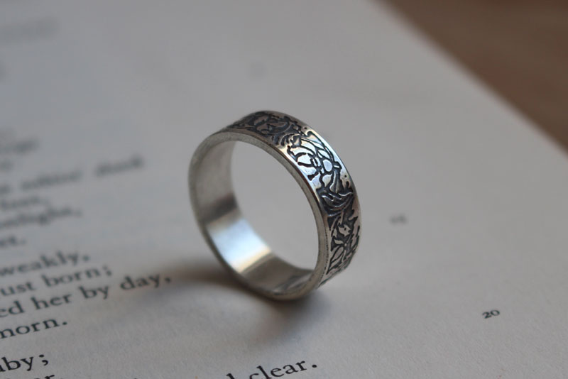 Lotus, aquatic flower ring in sterling silver