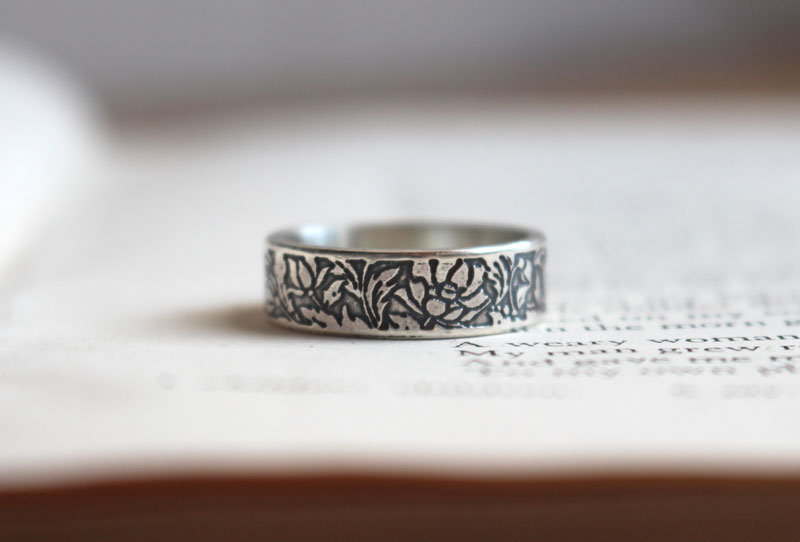 Lotus, aquatic flower ring in sterling silver