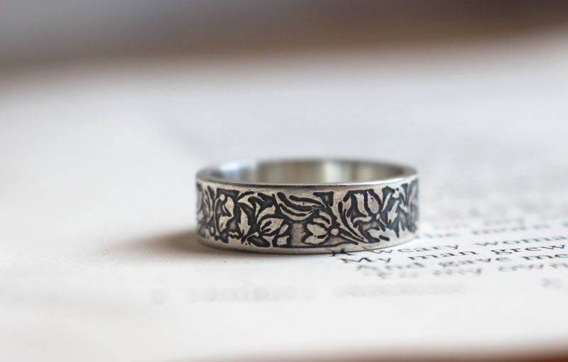Lotus, aquatic flower ring in sterling silver
