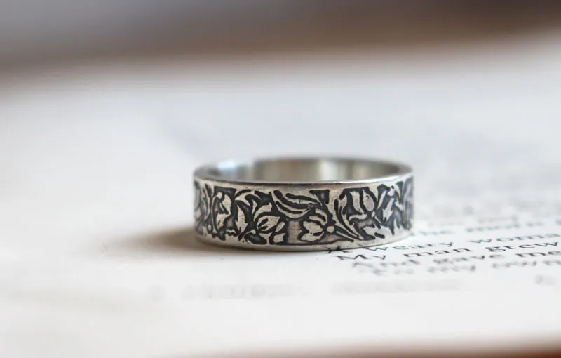 Lotus, aquatic flower ring in sterling silver